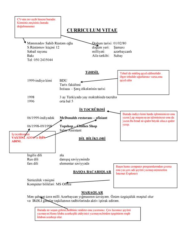 CV,rezüme yaxud tərcümeyi hal